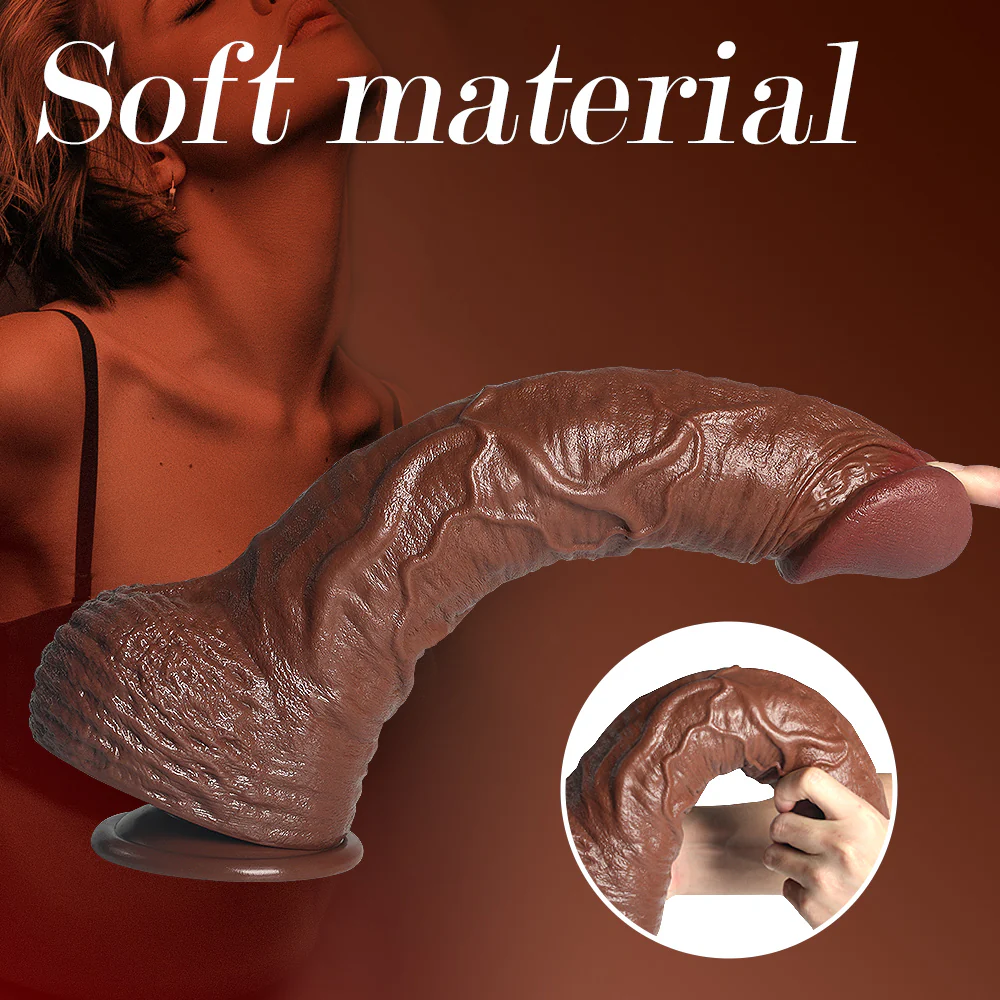14 Inch Realistic Brown Giant Dildo with Textured Surface and Suction Base - Image 4