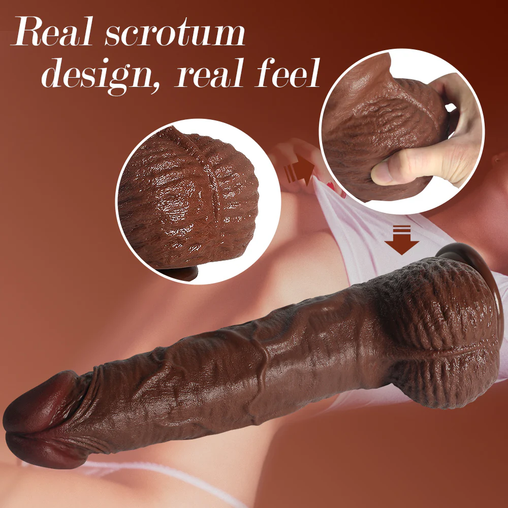 14 Inch Realistic Brown Giant Dildo with Textured Surface and Suction Base - Image 5