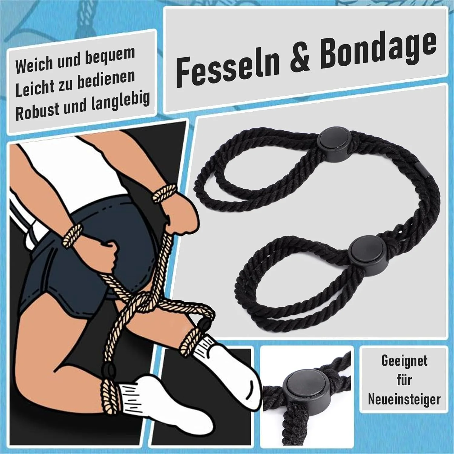 BDSM Bondage Rope Set for Wrists & Ankles Restraint - Image 2