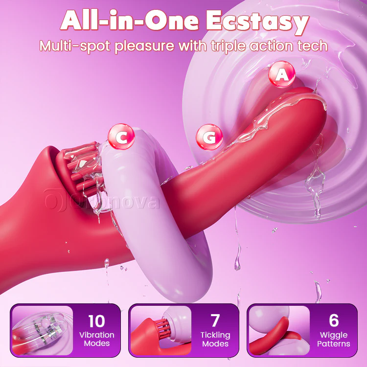 3-in-1 Come-Hither Rabbit Vibrator with Tickling Vibration - Image 3