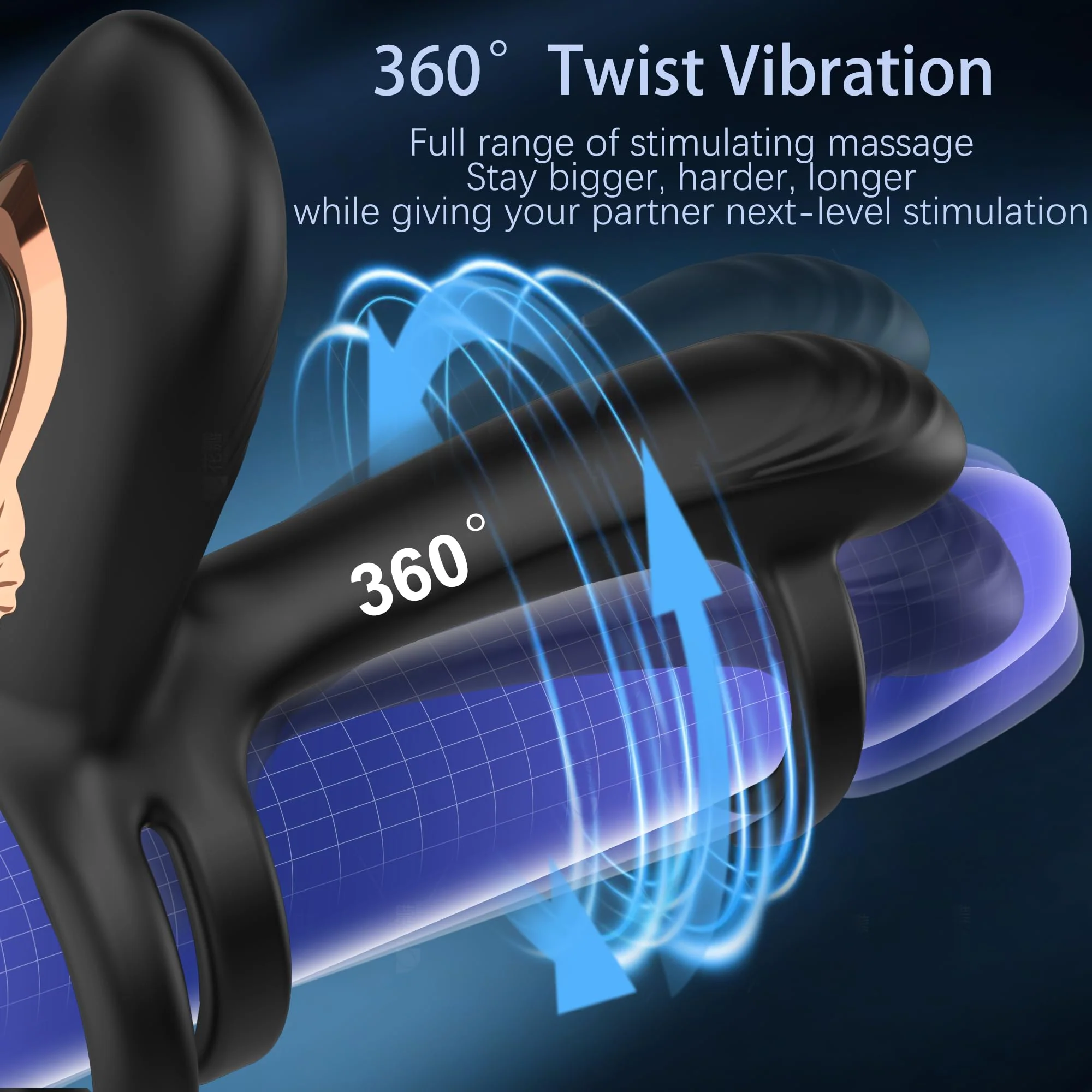 360° Twist Cock Ring – Penis & Testicle Stimulation, 10 Vibration Modes - Image 3