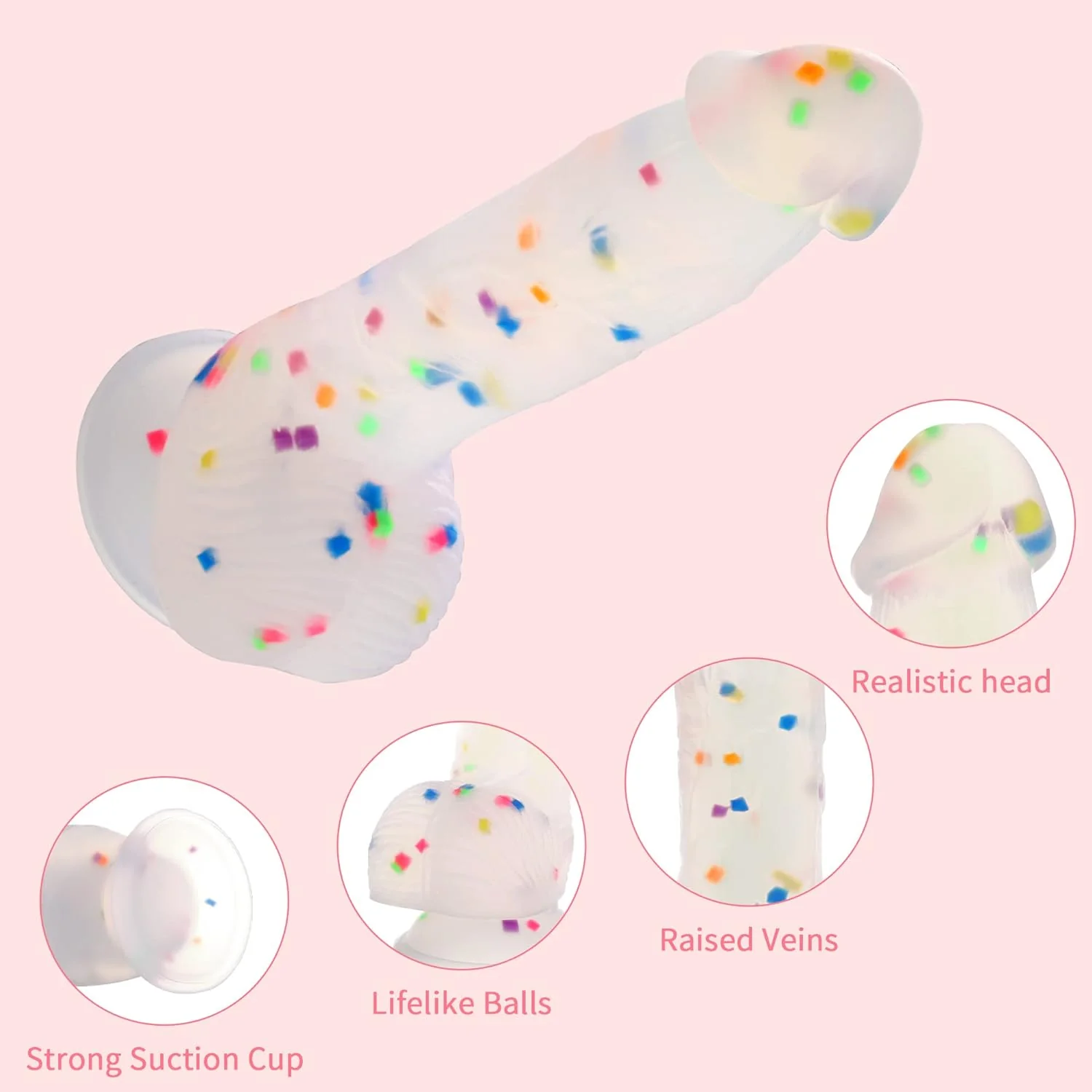 6.5 Inch Confetti Silicone Dildo with Strong Suction Cup - Image 3