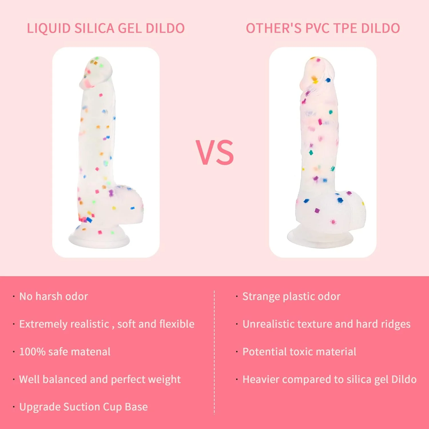 6.5 Inch Confetti Silicone Dildo with Strong Suction Cup - Image 4