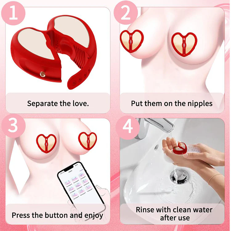 App-Controlled Heart-Shaped Nipple Clamps with 10 Vibration Modes - Image 4