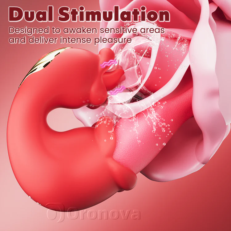 Twin Rose Thrusting G Spot Vibrator - Tongue Teasing & Vibrating - Image 5