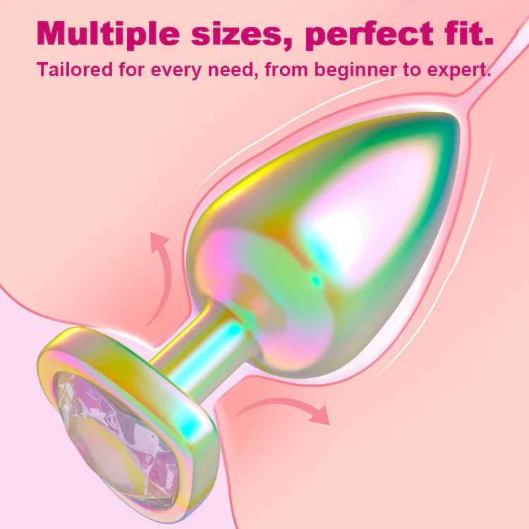 Rainbow Gemstone Metal Anal Butt Plug Set - Image 3