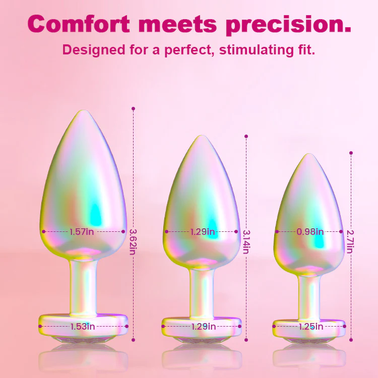 Rainbow Gemstone Metal Anal Butt Plug Set - Image 5