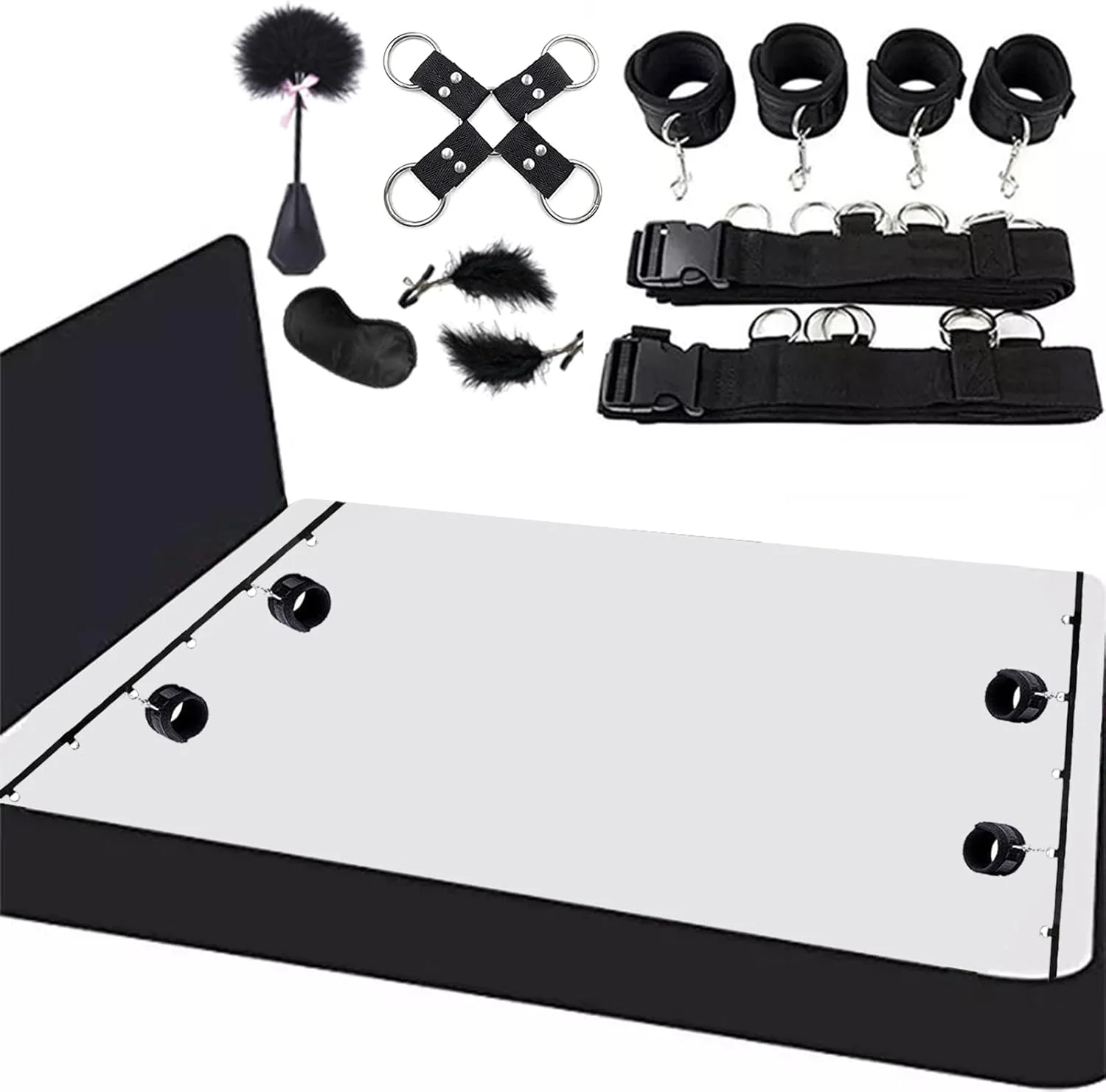 7-Piece Bondage Play Kit – Featuring Feather Whip, Eye Mask, Handcuffs, and Nipple Clips for Couples - Image 3